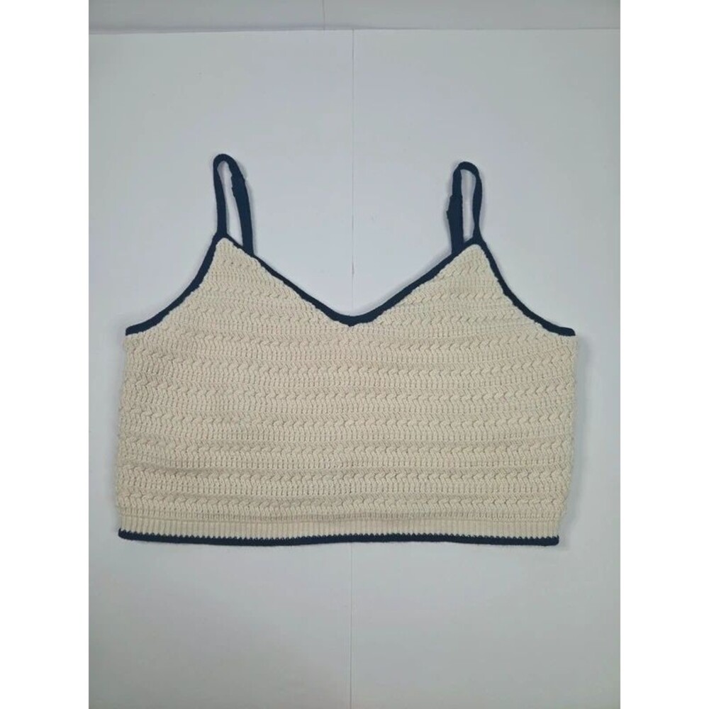 Abercrombie & Fitch Women's Black & Cream Knit Crop Top Size Large Trim Cami